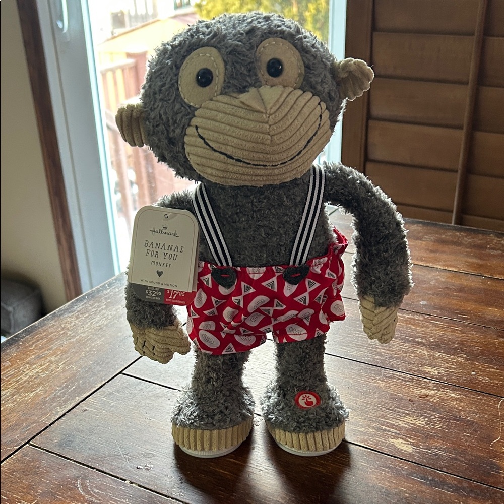 Gray Plush Monkey with Red Shorts